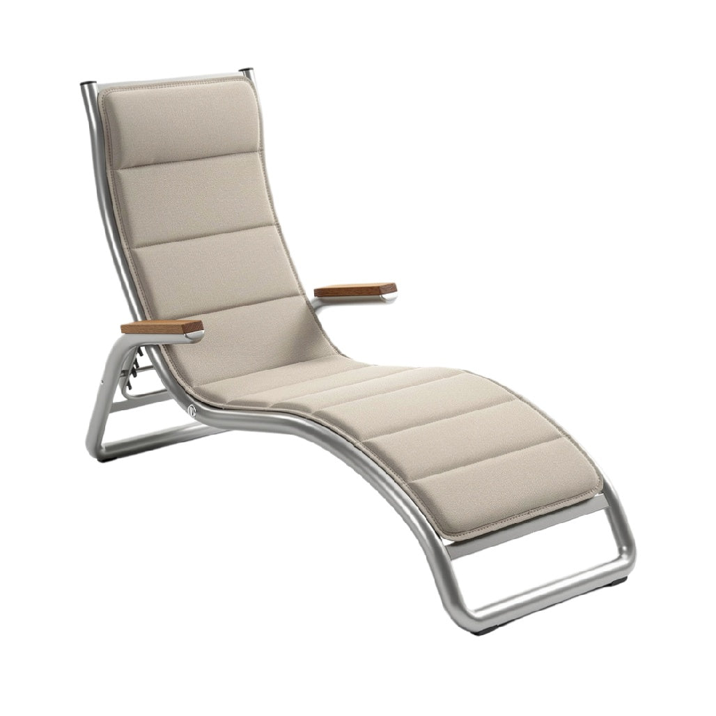 Modern Ergonomic Lounge Chair with Aluminum Frame and Wooden Armrests