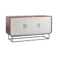 Modern Wooden Sideboard with Ribbed Doors and Metal Base