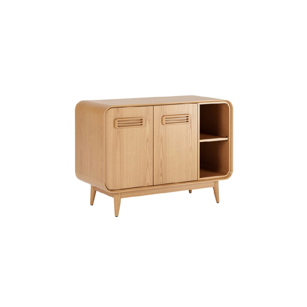 Modern Minimalist Wooden Sideboard with Open Shelf and Cabinet Storage